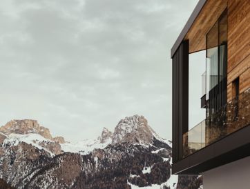 Ausblick vom Chalet Dolomites auf die Dolomiten