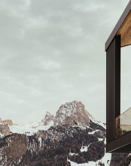Ausblick vom Chalet Dolomites auf die Dolomiten