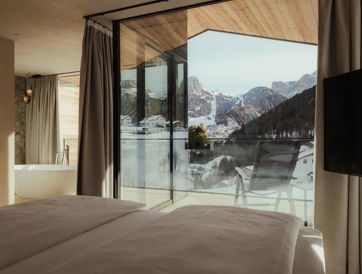 Ausblick vom Chalet Dolomites auf die Dolomiten